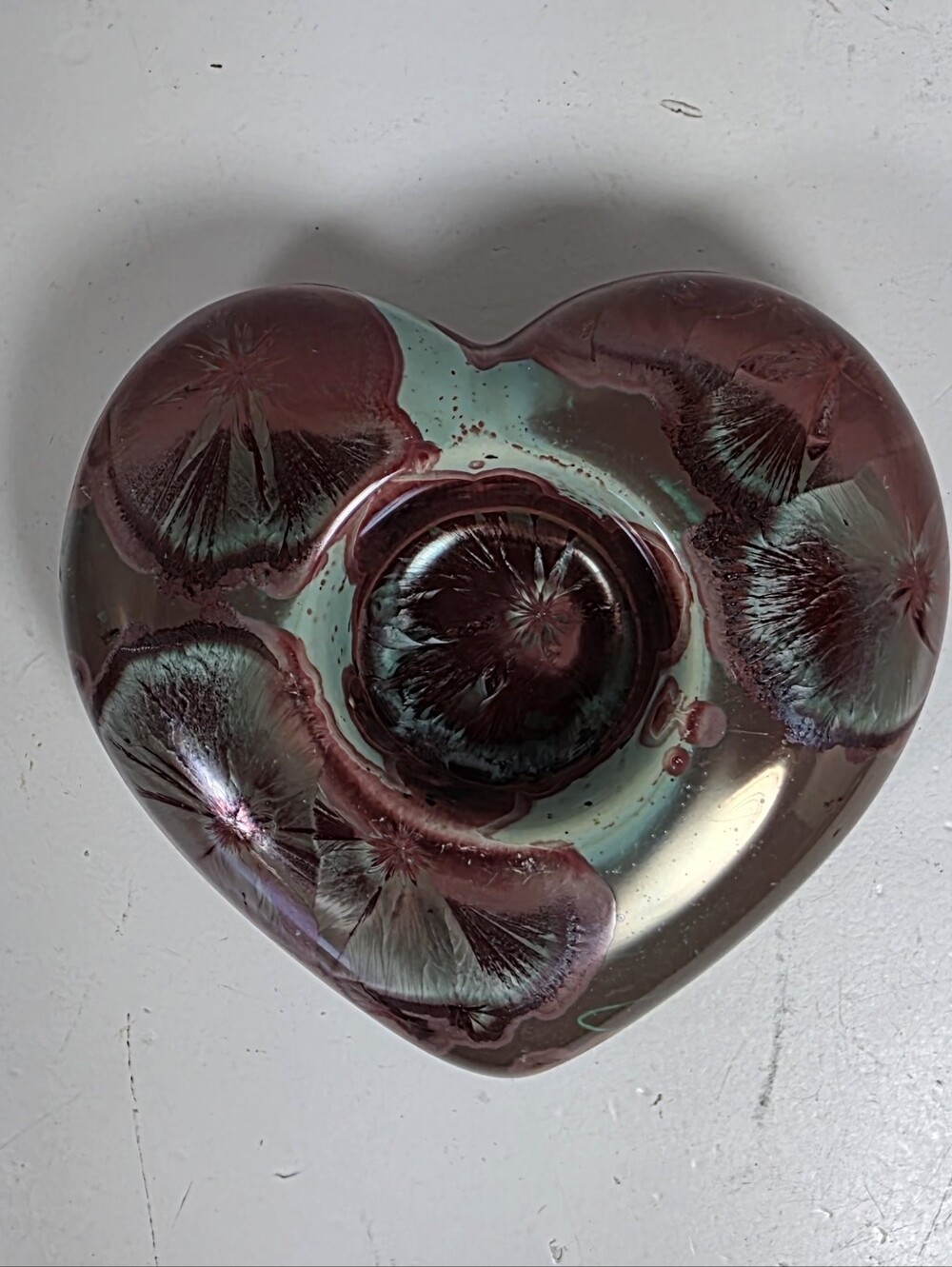 Jhon Price Heart Glass Candle Holder Art Piece- Red and Teal